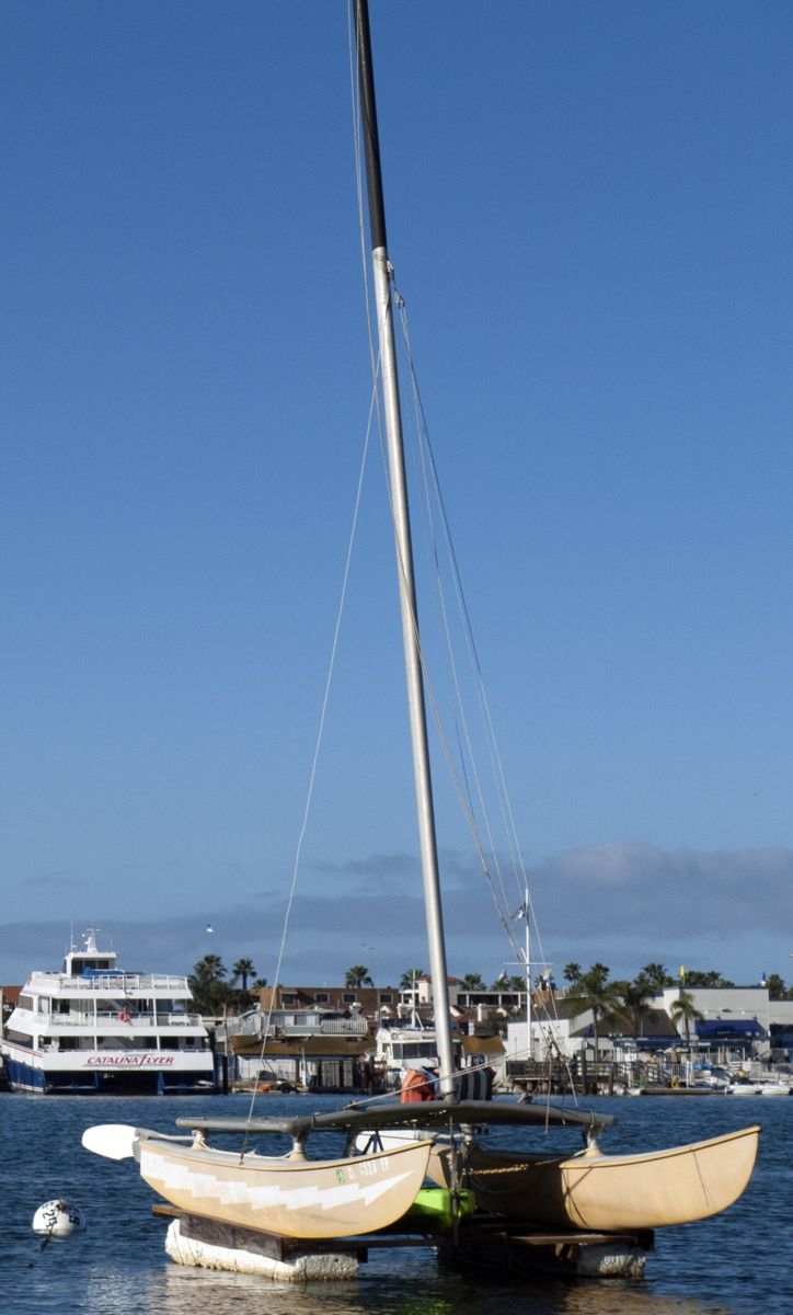 A Hobie Cat resting on a California beach