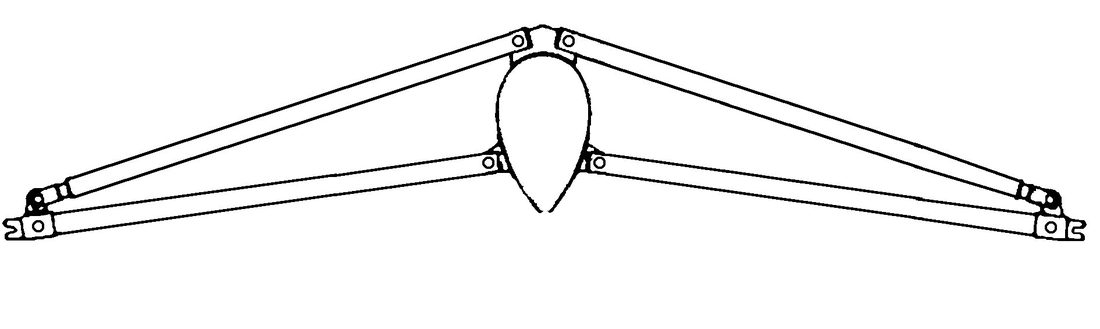 Line drawing looking down the mast of an FX One showing the spreader arms, adjuster screws and a straight edge across the tips
